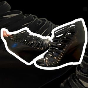 Strappy Black Leather Wedge by Vince Camuto